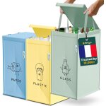Teppd - ® poubelle tri selectif 3 bacs 40l - sac tri selectif pour le plastique, le papier et le verre ...