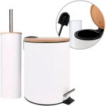 Teppd - - set poubelle et porte - brosse wc naturline - Ø168 x 230 mm - acier et bambou - couleur blanche ... Teppd - - set poubelle et porte - brosse wc naturline - Ø168 x 230 mm - acier et bambou - couleur blanche ...