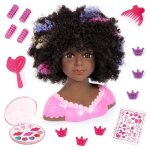 Tete a coiffer bayer design - charlene - super model cheveux boucls avec maquillage