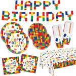 Tianyi - 102 pièces construction blocs d'anniversaire fête papier vaisselle, 25 x assiettes a dîner et ... Tianyi - 102 pièces construction blocs d'anniversaire fête papier vaisselle, 25 x assiettes a dîner et ...
