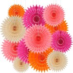 Tianyi - lot de 12 eventails en papier - orange - pompons - fleurs roses - pêche - guirlande de fleurs ... Tianyi - lot de 12 eventails en papier - orange - pompons - fleurs roses - pêche - guirlande de fleurs ...