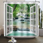Tianyi - 140x180cm douche vue la fentre chute d'eau printanire arbres paysage naturel paysage sauvage ...