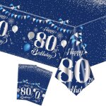 Tianyi - 2 pièces nappe bleu marine décor fête d'anniversaire pour 80 ans, 137x274cm nappe plastique ... Tianyi - 2 pièces nappe bleu marine décor fête d'anniversaire pour 80 ans, 137x274cm nappe plastique ...