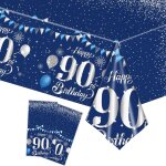 Tianyi - 2 pièces nappe bleu marine decor fête d'anniversaire pour 90 ans, 137x274cm nappe plastique ... Tianyi - 2 pièces nappe bleu marine decor fête d'anniversaire pour 90 ans, 137x274cm nappe plastique ...