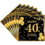 Tianyi - 20 pièces serviettes anniversaire pour 40 ans, noir or serviettes joyeux anniversaire 40 ans, ... Tianyi - 20 pièces serviettes anniversaire pour 40 ans, noir or serviettes joyeux anniversaire 40 ans, ...