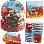 Tianyi - lot de 40 assiettes de fte d'anniversaire motif camion de pompier, avec assiettes en carton, ...