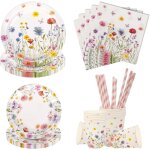 Tianyi - lot de 50 assiettes de fte d'anniversaire pour 10 invits - motif fleurs fraches - vaisselle ...