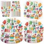 Tianyi - lot de 50 pices de vaisselle pour fte d'anniversaire d'enfant, dcoration avec assiettes, ...
