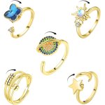 Tianyi - 5pcs bague anti stress femme or, fidget bague anxit rotative, bague reglable ouverts, spinner ...