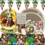 Tianyi - lot de 62 accessoires de fte d'anniversaire pour 20 personnes, assiettes en carton, tasses, ...