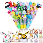 Tianyi - 90 cadeaux d'anniversaire pour enfants 30 stylos 4 couleurs avec capuchon animaux et 60 sachets ...