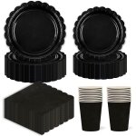 Tianyi - lot de 96 assiettes en carton noires pour fête d'anniversaire, gobelets, assiettes de fête, ... Tianyi - lot de 96 assiettes en carton noires pour fête d'anniversaire, gobelets, assiettes de fête, ...