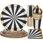 Tianyi - lot de 96 vaisselle de fte a thme - motif cirque - rayures noires et blanches - accessoires ...