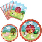 Tianyi - assiettes serviettes de ferme - 48pcs dcorations d'anniversaire d'animaux de la ferme assiettes ...