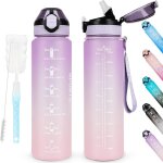 Tianyi - bouteille d'eau de 1 l sans bpa avec paille, passe au lave - vaisselle, couvercle anti - fuite, ...