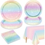 Tianyi - dcorations d'anniversaire arc - en - ciel pastel pour 20 invits, comprenant des assiettes ...