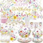 Tianyi - dcorations d'anniversaire florales pour fte d'anniversaire, assiettes, tasses, serviettes, ...