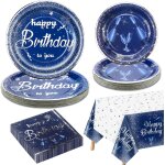 Tianyi - dcorations de fte d'anniversaire bleu marine et argent pour 20 invits, le set de vaisselle ...
