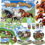Tianyi - dcoration de fte d'anniversaire cheval et cowboy - assiettes, tasses, serviettes, nappe, toile ...