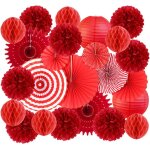 Tianyi - ensemble de décorations d'anniversaire rouges pompons en papier a suspendre, eventail, boules ... Tianyi - ensemble de décorations d'anniversaire rouges pompons en papier a suspendre, eventail, boules ...