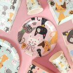 Tianyi - ensemble de fournitures de fte d'anniversaire pour chat, gobelets et serviettes en carton jetables ...