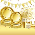 Tianyi - ensemble de vaisselle de fête d'anniversaire dorée pour 20 invités - assiettes en carton - gobelets ... Tianyi - ensemble de vaisselle de fête d'anniversaire dorée pour 20 invités - assiettes en carton - gobelets ...