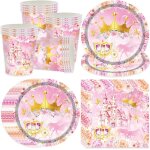 Tianyi - ensemble de vaisselle de fte au chteau de princesse, chteau rose, dcoration d'anniversaire ...