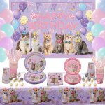 Tianyi - ensemble de vaisselle de fête avec motif de chat - comprend un décor d'anniversaire - assiettes, ... Tianyi - ensemble de vaisselle de fête avec motif de chat - comprend un décor d'anniversaire - assiettes, ...