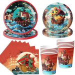 Tianyi - ensemble de vaisselle de fte pirate pour 10 invits, vaisselle d'anniversaire, assiettes jetables, ...