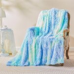 Tianyi - fausse fourrure couverture moelleuse, 130 x 150cm tie dye bleu turquoise, super douce, pelucheuse, ...