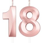 Tianyi - or rose bougies d'anniversaire en forme de chiffre 18, 3d bougies or rose dcoration de gteau, ...