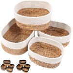 Tianyi - panier rangement, lot de 4 paniers de rangement tresss en jacinthe d'eau et en coton pour salle ...