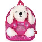 Tianyi - sac  dos enfant 3 4 5 6 ans avec peluche caniche blanc - sac roulettes ou sport rose avec doudou ...