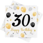 Tianyi - serviettes 30e anniversaire, paquet 30 serviettes d'anniversaire en or noir, serviettes en papier ...