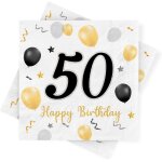Tianyi - serviettes 50e anniversaire, paquet 30 serviettes d'anniversaire en or noir, serviettes en papier ...