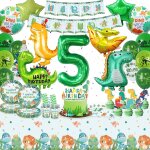 Tianyi - set de vaisselle de fte d'anniversaire dinosaure vert - dcoration d'anniversaire d'enfant ...