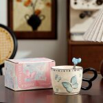 Tianyi - tasse a café mignonne avec cuillère en porcelaine - tasse a café avec joli papillon en relief ... Tianyi - tasse a café mignonne avec cuillère en porcelaine - tasse a café avec joli papillon en relief ...