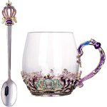 Tianyi - tasse en verre emaill sans plomb avec cuillre en acier pour femme, cadeau d'anniversaire, ...
