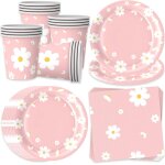 Tianyi - lot de vaisselle de fte en forme de marguerite pour 16 invits, dcoration d'anniversaire d'enfant, ...