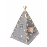 Tipi enfant ginger home little stars, coton, gris etoil�, tapis rembourr�, coussin et guirlande led, ...