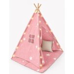 Tipi enfant ginger home little stars, coton, rose etoil�, tapis rembourr�, coussin et guirlande led, ...