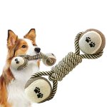 Tissé haltère en corde pour chien a mâcher jouet avec 2 balles de tennis play pour chiens dents de nettoyage ... Tissé haltère en corde pour chien a mâcher jouet avec 2 balles de tennis play pour chiens dents de nettoyage ...