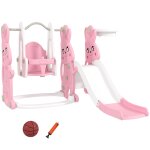 Toboggan balan�oire panier basket enfant 3 en 1 design lapin hdpe blanc rose