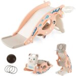 Toboggan costway 4 en 1 : cheval  bascule, panier de basketball & ballon, jeu d anneaux pour enfants ...