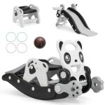 Toboggan enfant 5 en 1 costway - cheval a bascule, jeu de basketball et jeu de lancer d'anneau, chaise ...