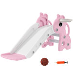 Toboggan enfant design girafon - panier de basket - ball int�gr� - ballon, pompe inclus - plastique rose ...