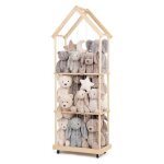 Todeco rangement peluche de enfant avec freins a 360, 164x32x58cm, range peluche en bois gain de place ...