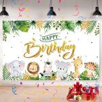Toile de fond sur le th�me des animaux de la jungle, joyeux anniversaire toile de fond, enfants b�b� ...
