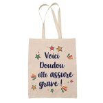 Tote bag doudou elle assure grave ! cadeau f�te des m�res anniversaire soeur no�l tata marraine sac cabas ...