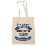 Tote bag doudou superh�ros sac coton cabas id�e cadeau homme humour coll�gue famille anniversaire no�l, ...